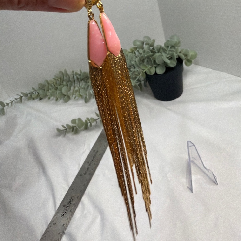 Long Pink opal effect Dangle‎ Earrings